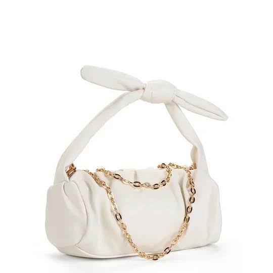 Women’s Adult Scrunch Crossbody Handbag with Knotted Top Handle White